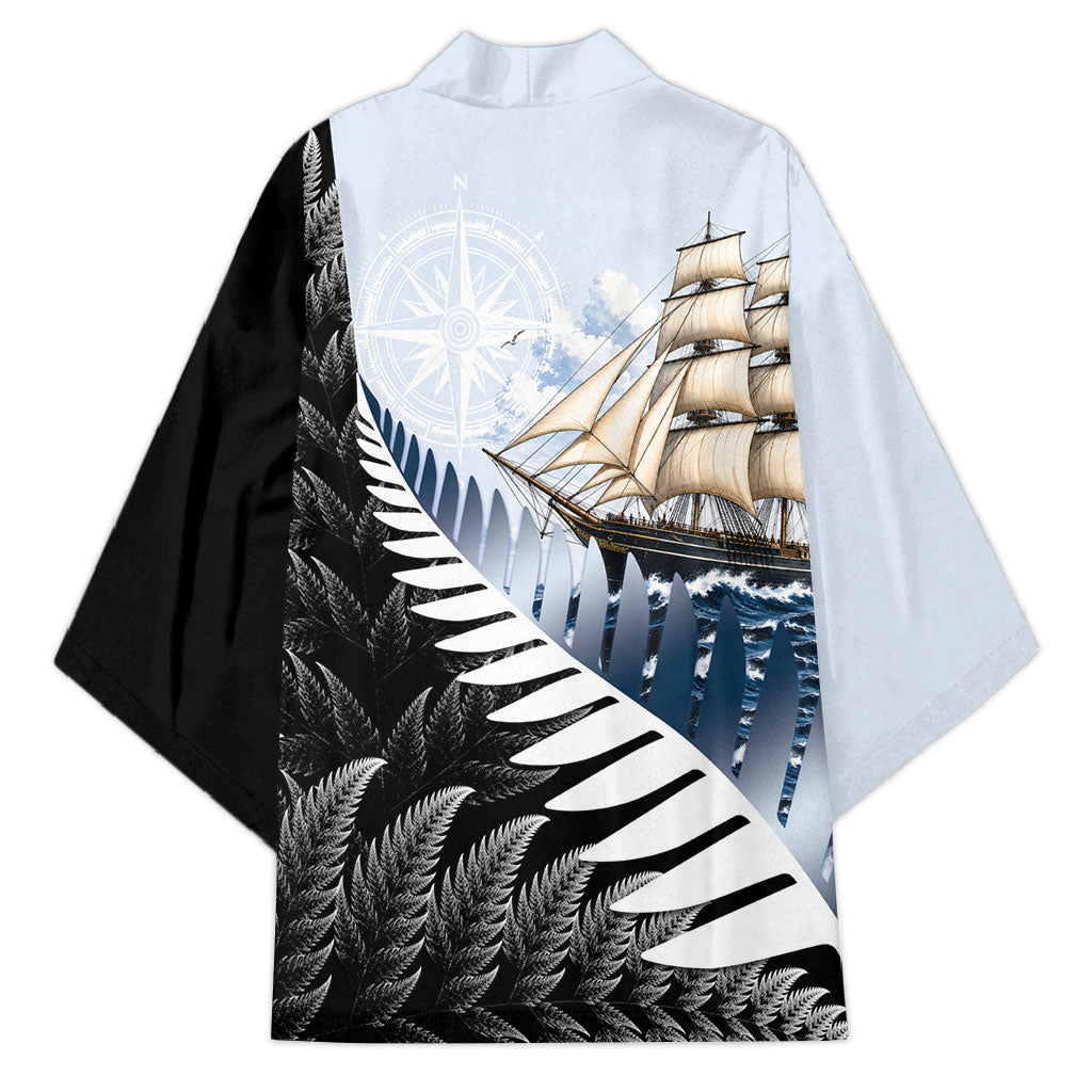 Personalised New Zealand Pakeha Kimono Kiwi Silver Fern and Sailing Ship Compass LT14 - Polynesian Pride