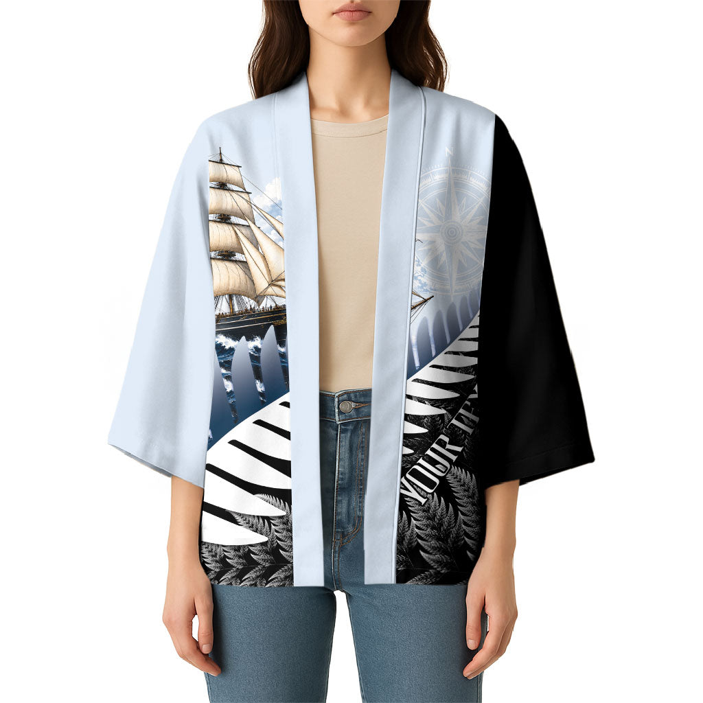 Personalised New Zealand Pakeha Kimono Kiwi Silver Fern and Sailing Ship Compass LT14 - Polynesian Pride