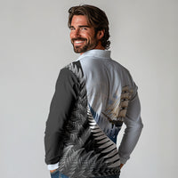Personalised New Zealand Pakeha Long Sleeve Polo Shirt Kiwi Silver Fern and Sailing Ship Compass LT14 - Polynesian Pride