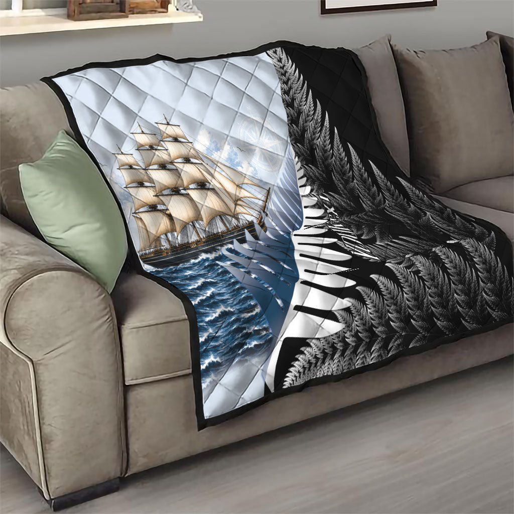 Personalised New Zealand Pakeha Quilt Kiwi Silver Fern and Sailing Ship Compass LT14 - Polynesian Pride