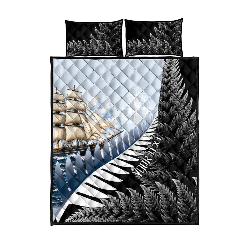 Personalised New Zealand Pakeha Quilt Bed Set Kiwi Silver Fern and Sailing Ship Compass LT14 - Polynesian Pride