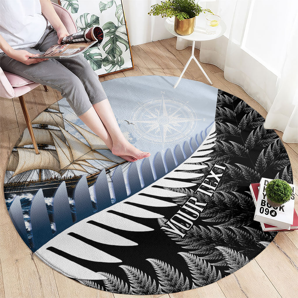 Personalised New Zealand Pakeha Round Carpet Kiwi Silver Fern and Sailing Ship Compass LT14 - Polynesian Pride