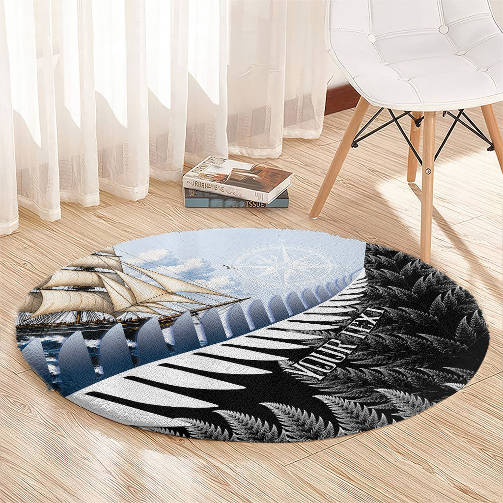 Personalised New Zealand Pakeha Round Carpet Kiwi Silver Fern and Sailing Ship Compass LT14 - Polynesian Pride