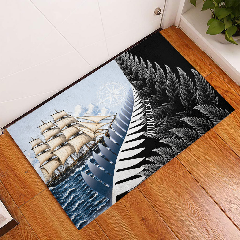 Personalised New Zealand Pakeha Rubber Doormat Kiwi Silver Fern and Sailing Ship Compass LT14 - Polynesian Pride
