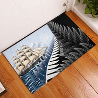 Personalised New Zealand Pakeha Rubber Doormat Kiwi Silver Fern and Sailing Ship Compass LT14 - Polynesian Pride