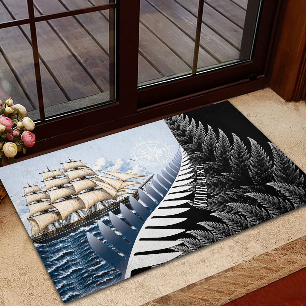 Personalised New Zealand Pakeha Rubber Doormat Kiwi Silver Fern and Sailing Ship Compass LT14 - Polynesian Pride