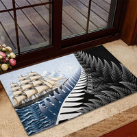 Personalised New Zealand Pakeha Rubber Doormat Kiwi Silver Fern and Sailing Ship Compass LT14 - Polynesian Pride
