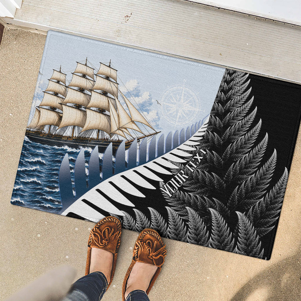 Personalised New Zealand Pakeha Rubber Doormat Kiwi Silver Fern and Sailing Ship Compass LT14 - Polynesian Pride