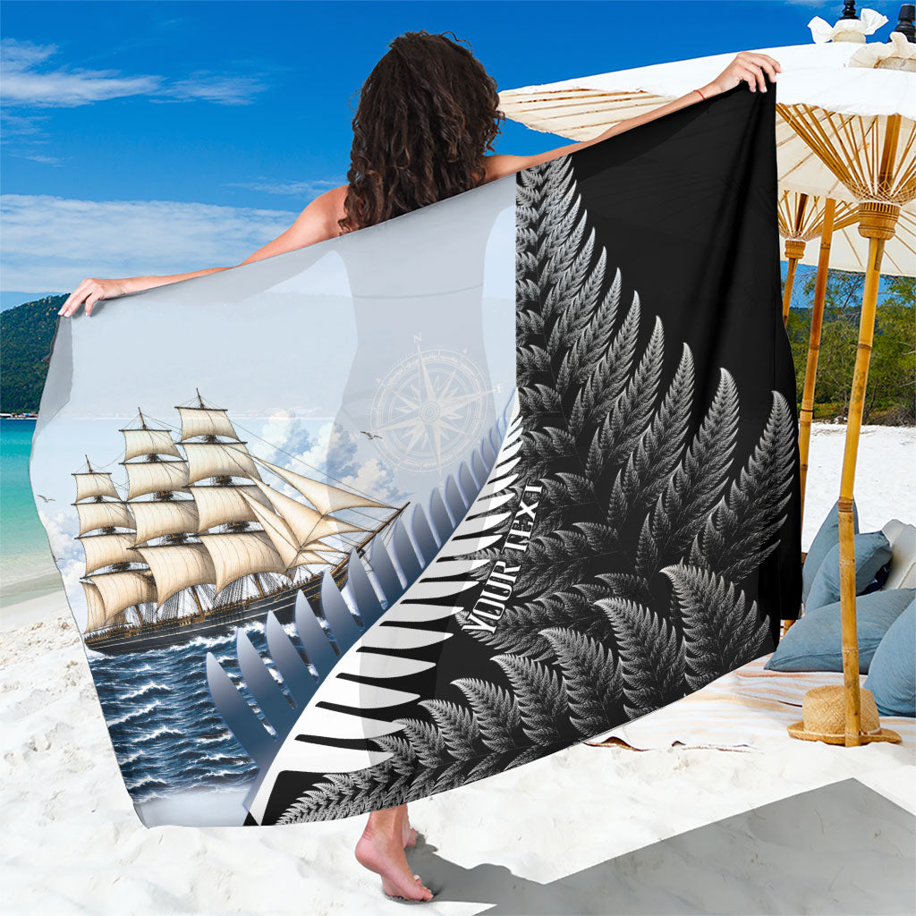 Personalised New Zealand Pakeha Sarong Kiwi Silver Fern and Sailing Ship Compass LT14 One Size 44 x 66 inches Blue - Polynesian Pride