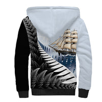 Personalised New Zealand Pakeha Sherpa Hoodie Kiwi Silver Fern and Sailing Ship Compass LT14 - Polynesian Pride