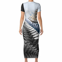 Personalised New Zealand Pakeha Short Sleeve Bodycon Dress Kiwi Silver Fern and Sailing Ship Compass LT14 - Polynesian Pride