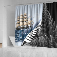 Personalised New Zealand Pakeha Shower Curtain Kiwi Silver Fern and Sailing Ship Compass LT14 - Polynesian Pride