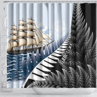 Personalised New Zealand Pakeha Shower Curtain Kiwi Silver Fern and Sailing Ship Compass LT14 - Polynesian Pride