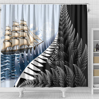 Personalised New Zealand Pakeha Shower Curtain Kiwi Silver Fern and Sailing Ship Compass LT14 - Polynesian Pride