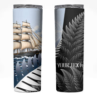 Personalised New Zealand Pakeha Skinny Tumbler Kiwi Silver Fern and Sailing Ship Compass LT14 Blue - Polynesian Pride