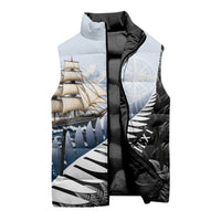 Personalised New Zealand Pakeha Sleeveless Puffer Jacket Kiwi Silver Fern and Sailing Ship Compass LT14 - Polynesian Pride