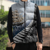 Personalised New Zealand Pakeha Sleeveless Puffer Jacket Kiwi Silver Fern and Sailing Ship Compass LT14 - Polynesian Pride