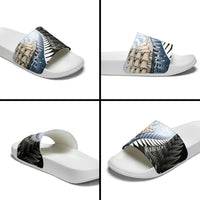 Personalised New Zealand Pakeha Slide Sandals Kiwi Silver Fern and Sailing Ship Compass LT14 - Polynesian Pride
