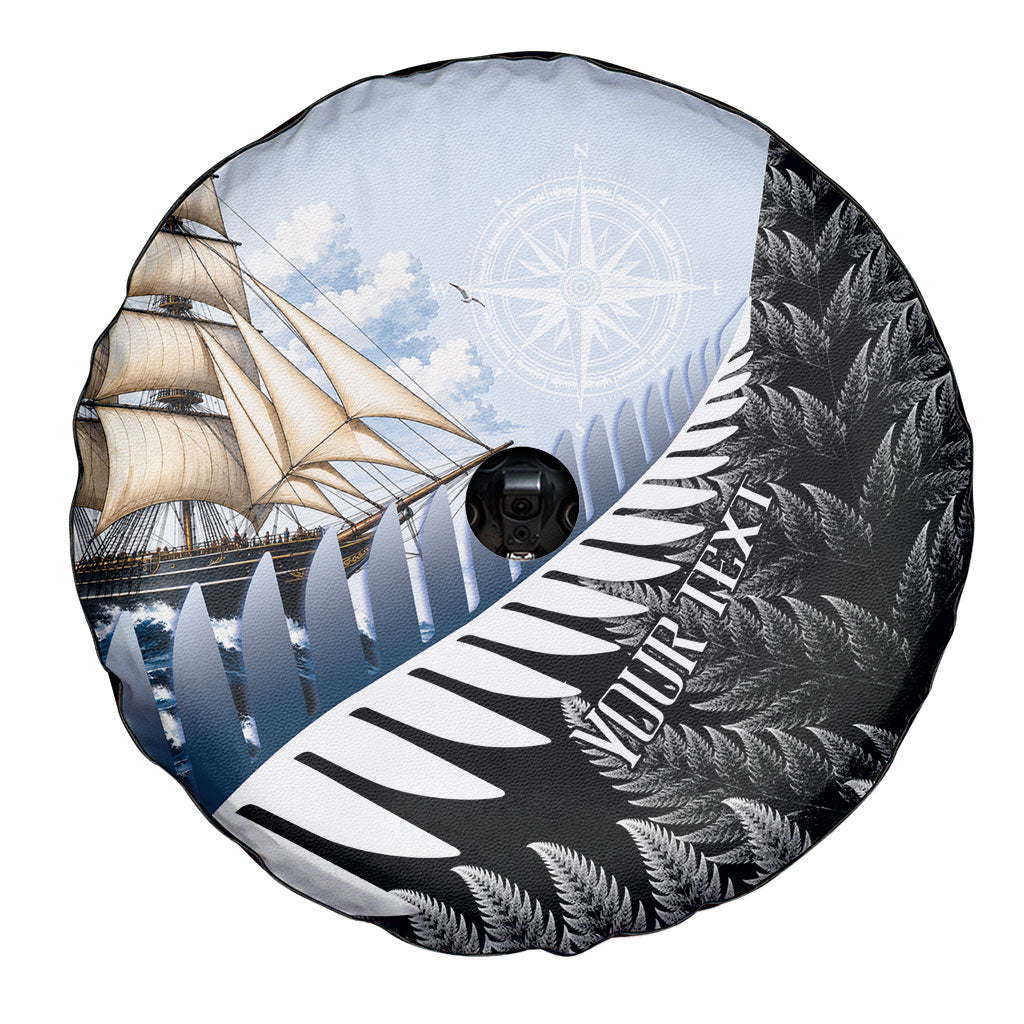 Personalised New Zealand Pakeha Spare Tire Cover Kiwi Silver Fern and Sailing Ship Compass LT14 - Polynesian Pride