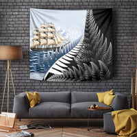 Personalised New Zealand Pakeha Tapestry Kiwi Silver Fern and Sailing Ship Compass LT14 Blue - Polynesian Pride