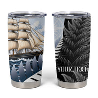 Personalised New Zealand Pakeha Tumbler Cup Kiwi Silver Fern and Sailing Ship Compass LT14 Blue - Polynesian Pride