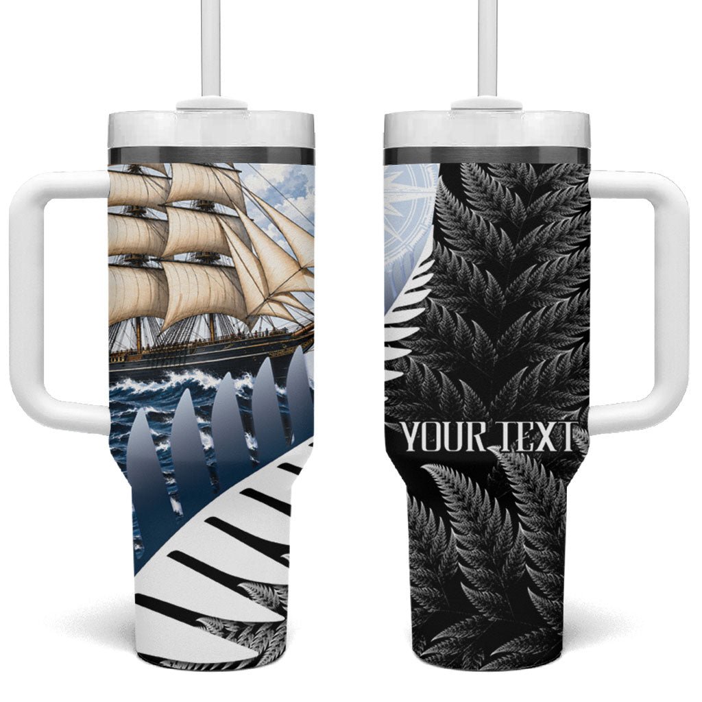 Personalised New Zealand Pakeha Tumbler With Handle Kiwi Silver Fern and Sailing Ship Compass LT14 One Size: 40 oz Blue - Polynesian Pride