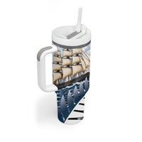 Personalised New Zealand Pakeha Tumbler With Handle Kiwi Silver Fern and Sailing Ship Compass LT14 - Polynesian Pride
