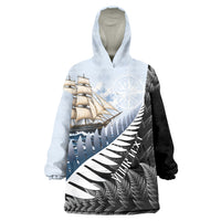 Personalised New Zealand Pakeha Wearable Blanket Hoodie Kiwi Silver Fern and Sailing Ship Compass LT14 One Size Blue - Polynesian Pride