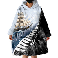 Personalised New Zealand Pakeha Wearable Blanket Hoodie Kiwi Silver Fern and Sailing Ship Compass LT14 - Polynesian Pride