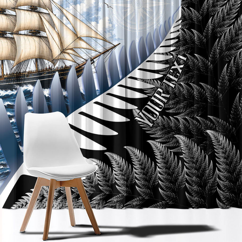 Personalised New Zealand Pakeha Window Curtain Kiwi Silver Fern and Sailing Ship Compass LT14 - Polynesian Pride