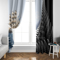 Personalised New Zealand Pakeha Window Curtain Kiwi Silver Fern and Sailing Ship Compass LT14 - Polynesian Pride