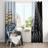 Personalised New Zealand Pakeha Window Curtain Kiwi Silver Fern and Sailing Ship Compass LT14 - Polynesian Pride