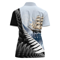 Personalised New Zealand Pakeha Women Polo Shirt Kiwi Silver Fern and Sailing Ship Compass LT14 - Polynesian Pride