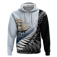 Personalised New Zealand Pakeha Zip Hoodie Kiwi Silver Fern and Sailing Ship Compass LT14 Pullover Hoodie Blue - Polynesian Pride