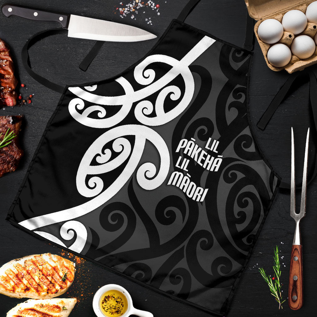 Lil Pakeha Lil Maori New Zealand Apron Kiwi Proud Mangopare Pattern LT14 Black - Polynesian Pride