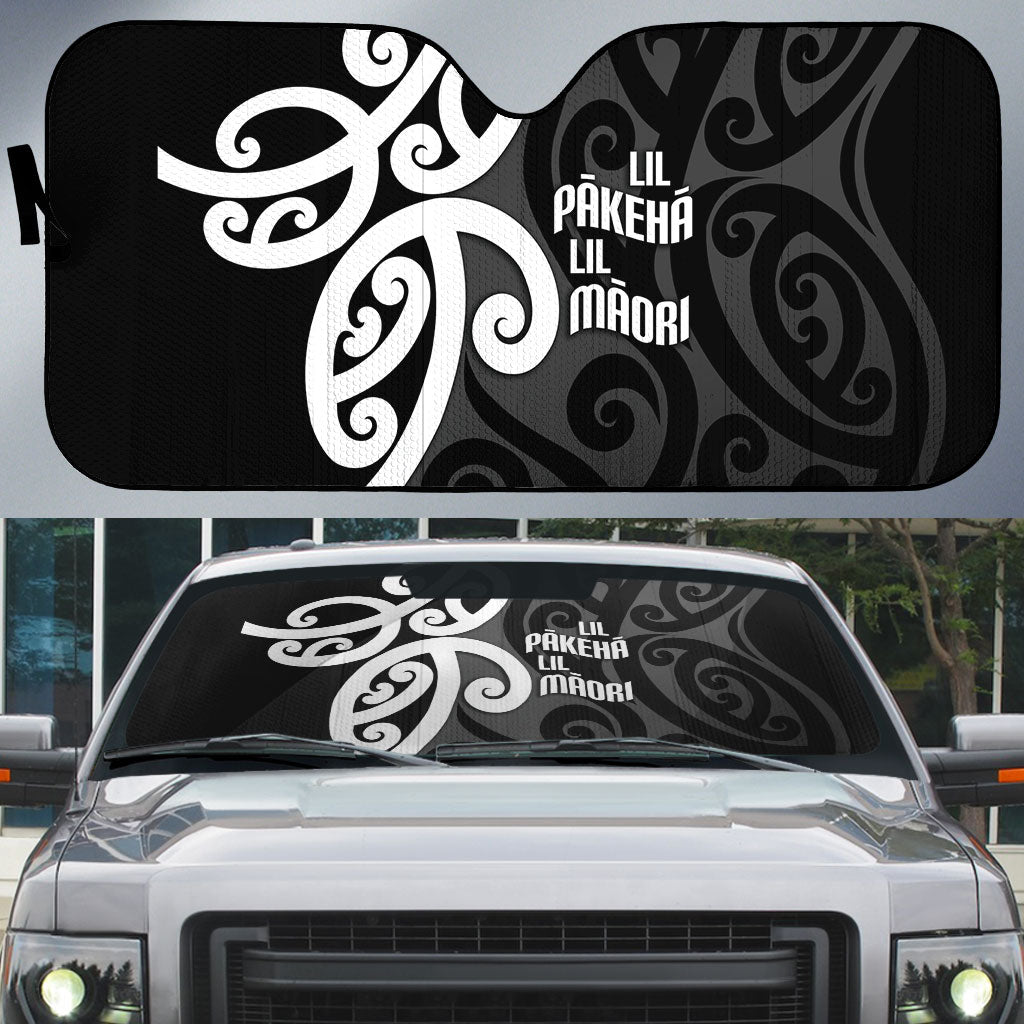 Lil Pakeha Lil Maori New Zealand Auto Sun Shade Kiwi Proud Mangopare Pattern LT14 Black - Polynesian Pride