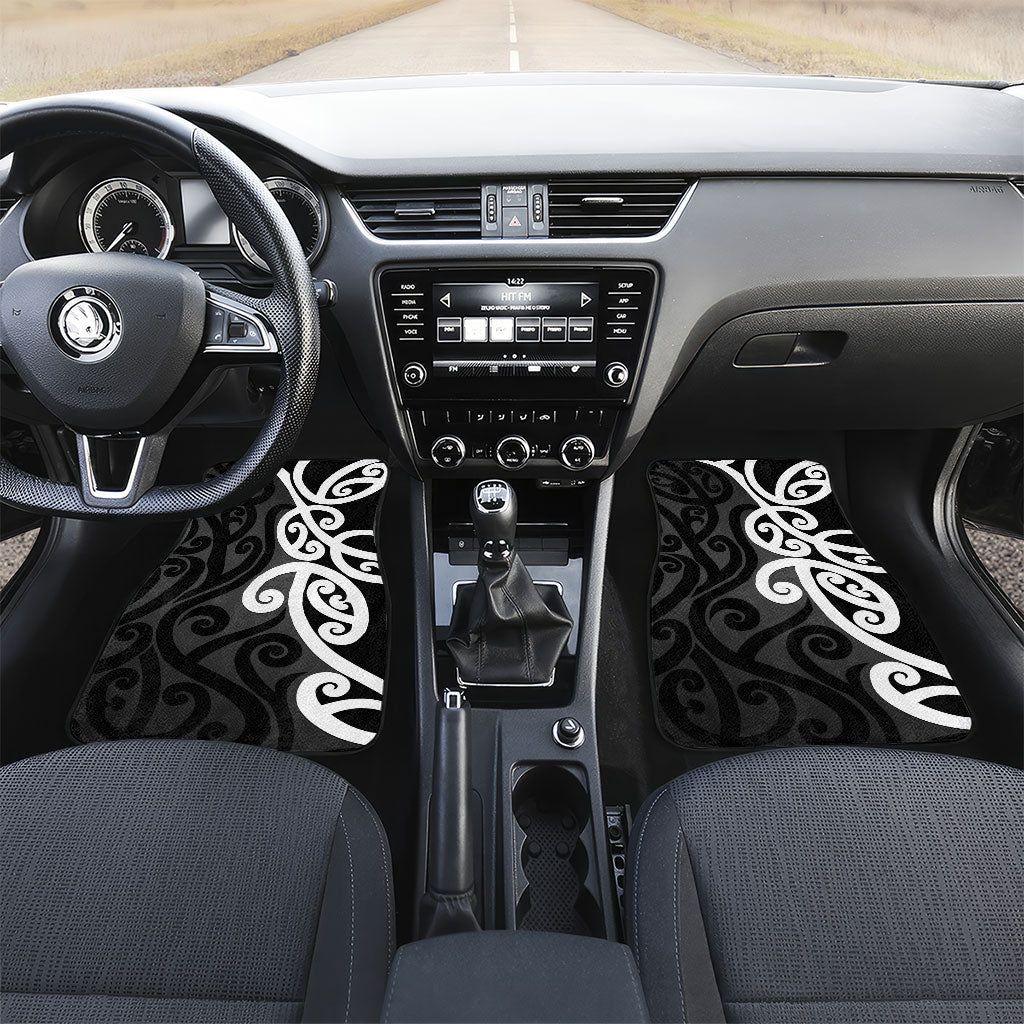 Lil Pakeha Lil Maori New Zealand Car Mats Kiwi Proud Mangopare Pattern LT14 Set 2pcs - Front Black - Polynesian Pride