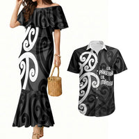 Lil Pakeha Lil Maori New Zealand Couples Matching Mermaid Dress and Hawaiian Shirt Kiwi Proud Mangopare Pattern LT14 Black - Polynesian Pride