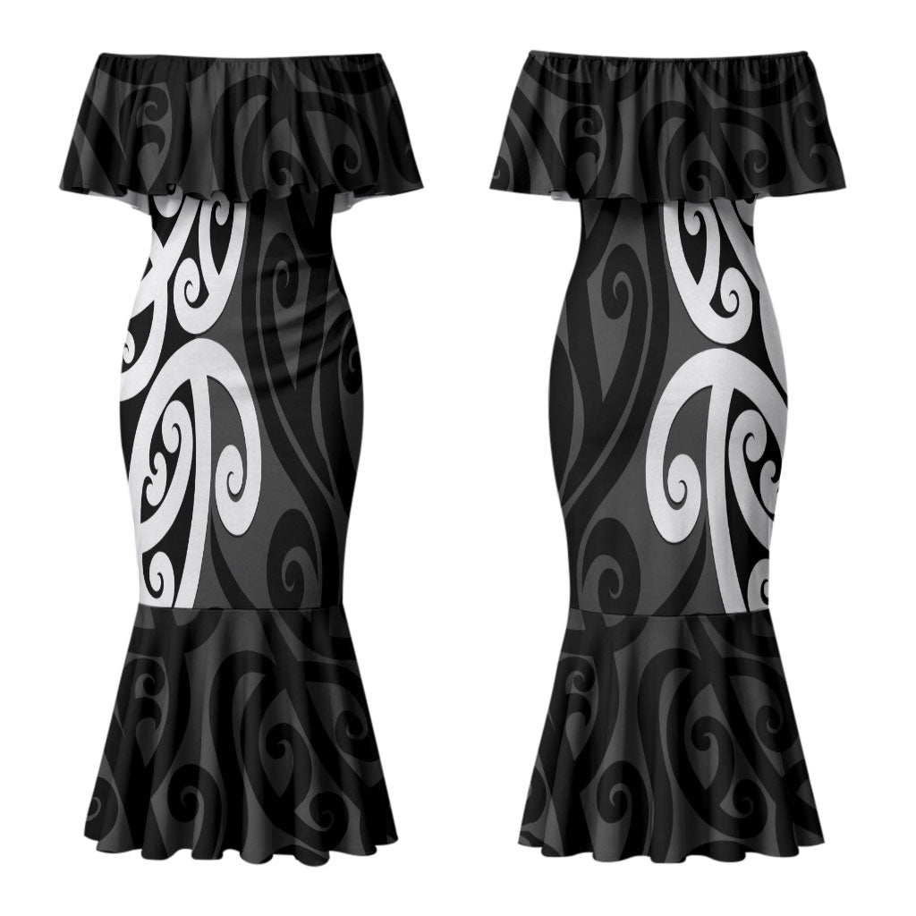 Lil Pakeha Lil Maori New Zealand Couples Matching Mermaid Dress and Long Sleeve Button Shirt Kiwi Proud Mangopare Pattern LT14 - Polynesian Pride