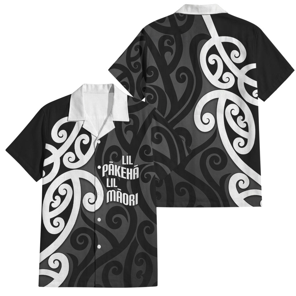 Lil Pakeha Lil Maori New Zealand Family Matching Off Shoulder Short Dress and Hawaiian Shirt Kiwi Proud Mangopare Pattern LT14 Dad's Shirt - Short Sleeve Black - Polynesian Pride