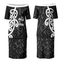 Lil Pakeha Lil Maori New Zealand Family Matching Puletasi and Hawaiian Shirt Kiwi Proud Mangopare Pattern LT14 Mom's Dress Black - Polynesian Pride