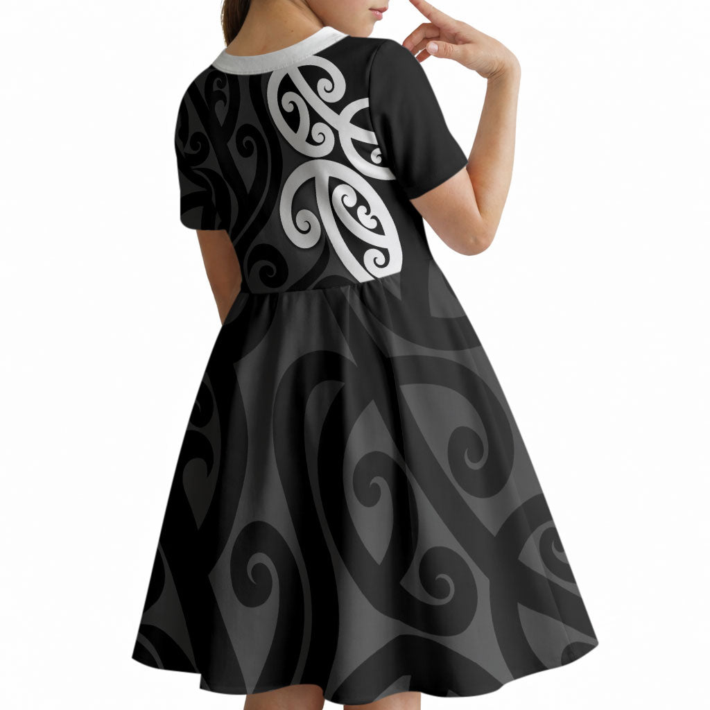 Lil Pakeha Lil Maori New Zealand Kid Short Sleeve Dress Kiwi Proud Mangopare Pattern LT14 - Polynesian Pride