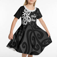 Lil Pakeha Lil Maori New Zealand Kid Short Sleeve Dress Kiwi Proud Mangopare Pattern LT14 - Polynesian Pride