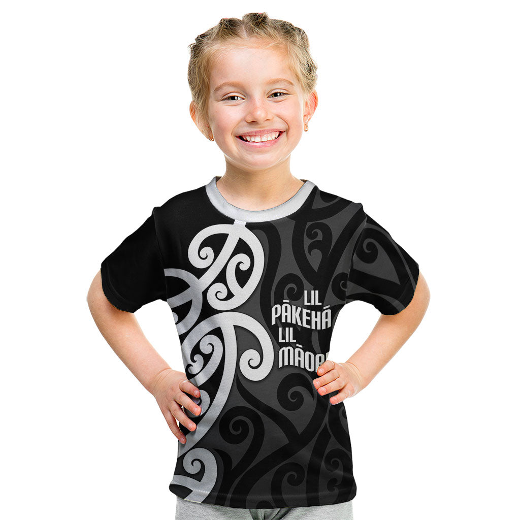 Lil Pakeha Lil Maori New Zealand Kid T Shirt Kiwi Proud Mangopare Pattern LT14 Black - Polynesian Pride