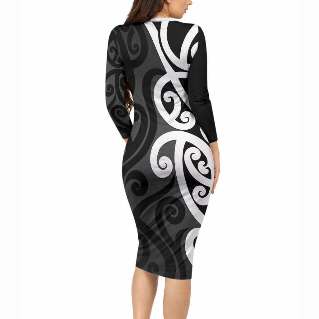 Lil Pakeha Lil Maori New Zealand Long Sleeve Bodycon Dress Kiwi Proud Mangopare Pattern LT14 - Polynesian Pride