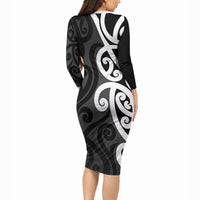 Lil Pakeha Lil Maori New Zealand Long Sleeve Bodycon Dress Kiwi Proud Mangopare Pattern LT14 - Polynesian Pride