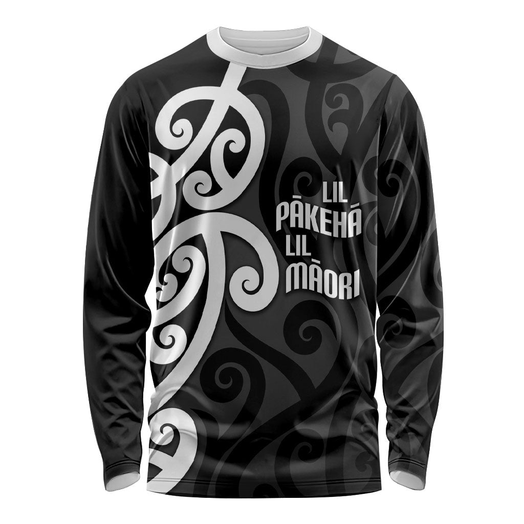 Lil Pakeha Lil Maori New Zealand Long Sleeve Shirt Kiwi Proud Mangopare Pattern LT14 Unisex Black - Polynesian Pride
