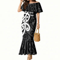 Lil Pakeha Lil Maori New Zealand Mermaid Dress Kiwi Proud Mangopare Pattern LT14 Women Black - Polynesian Pride