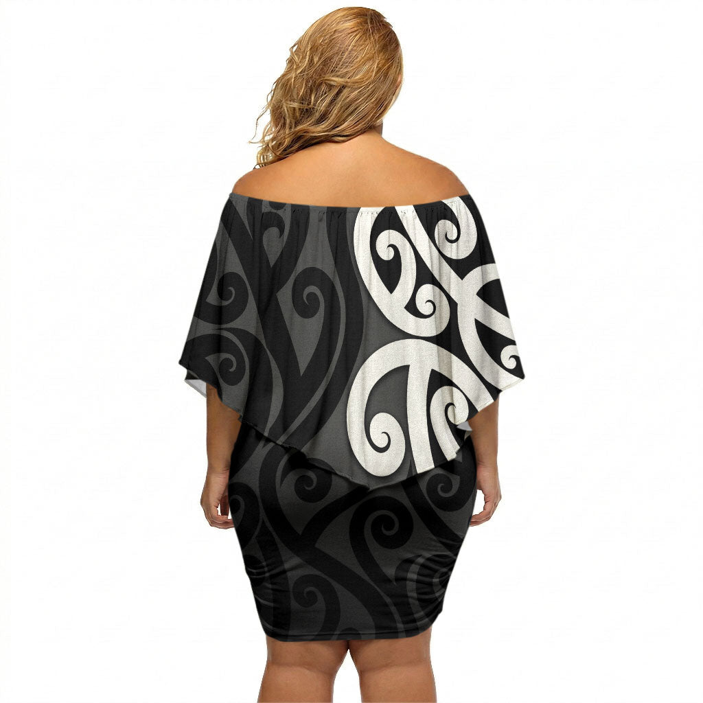 Lil Pakeha Lil Maori New Zealand Off Shoulder Short Dress Kiwi Proud Mangopare Pattern LT14 - Polynesian Pride