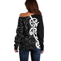 Lil Pakeha Lil Maori New Zealand Off Shoulder Sweater Kiwi Proud Mangopare Pattern LT14 - Polynesian Pride